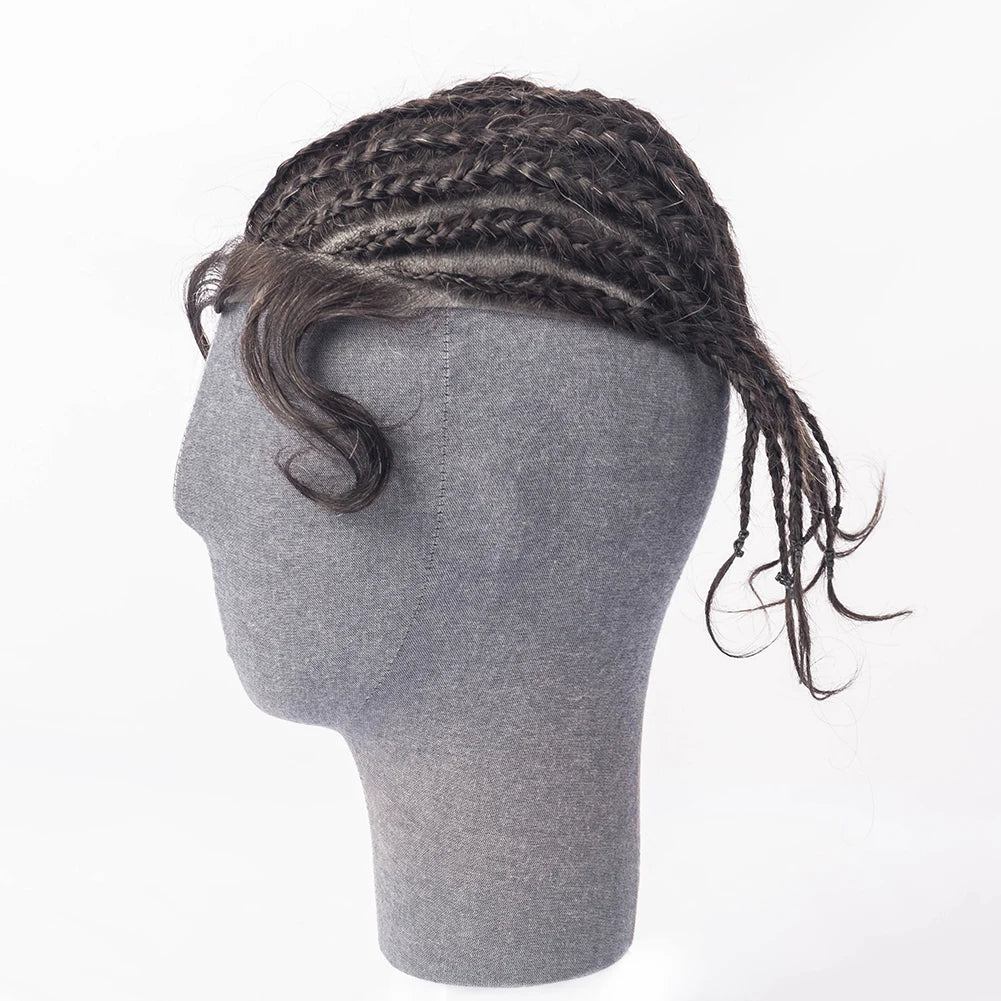 Hot Selling High Quality 100% Brazilian Virgin Human Hair Hairline Afro Cornrow Braids Toupee for Black Men
