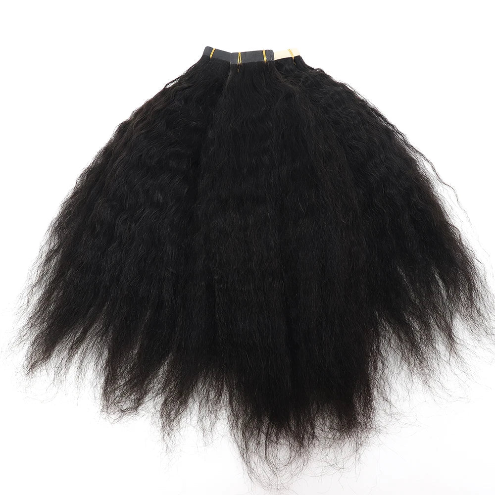 3B 3C Mongolian Afro Kinky Curly Tape in Human Hair Extensions for Black Women Tape Ins Natural Black Virgin Hair
