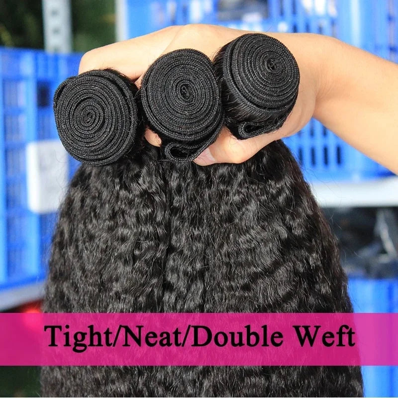 Double Drawn Yaki Straight Hair Extension Brazilian Virgin Hair Natural Color Kinky Straight Hair Bundles