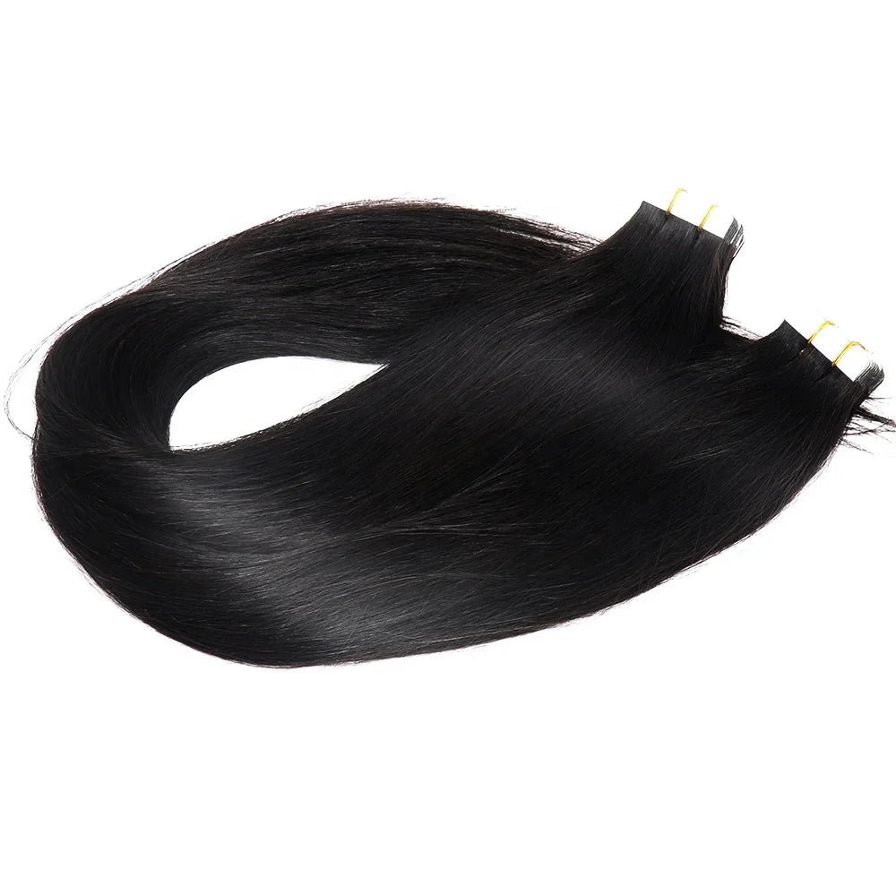 Yaki Straight Tape in Human Hair Extensions 40Pcs Brazilian Yaki Straight Tape Ins for Black Women 10-30 Inch