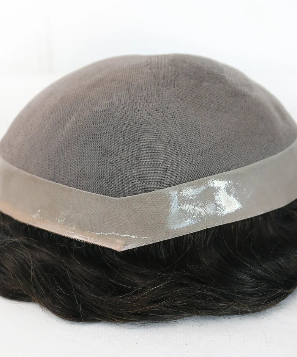 Men's Toupee 100% India Human Hair Fine Mono with NPU Perimeter Natural Hairline Hair Replacement