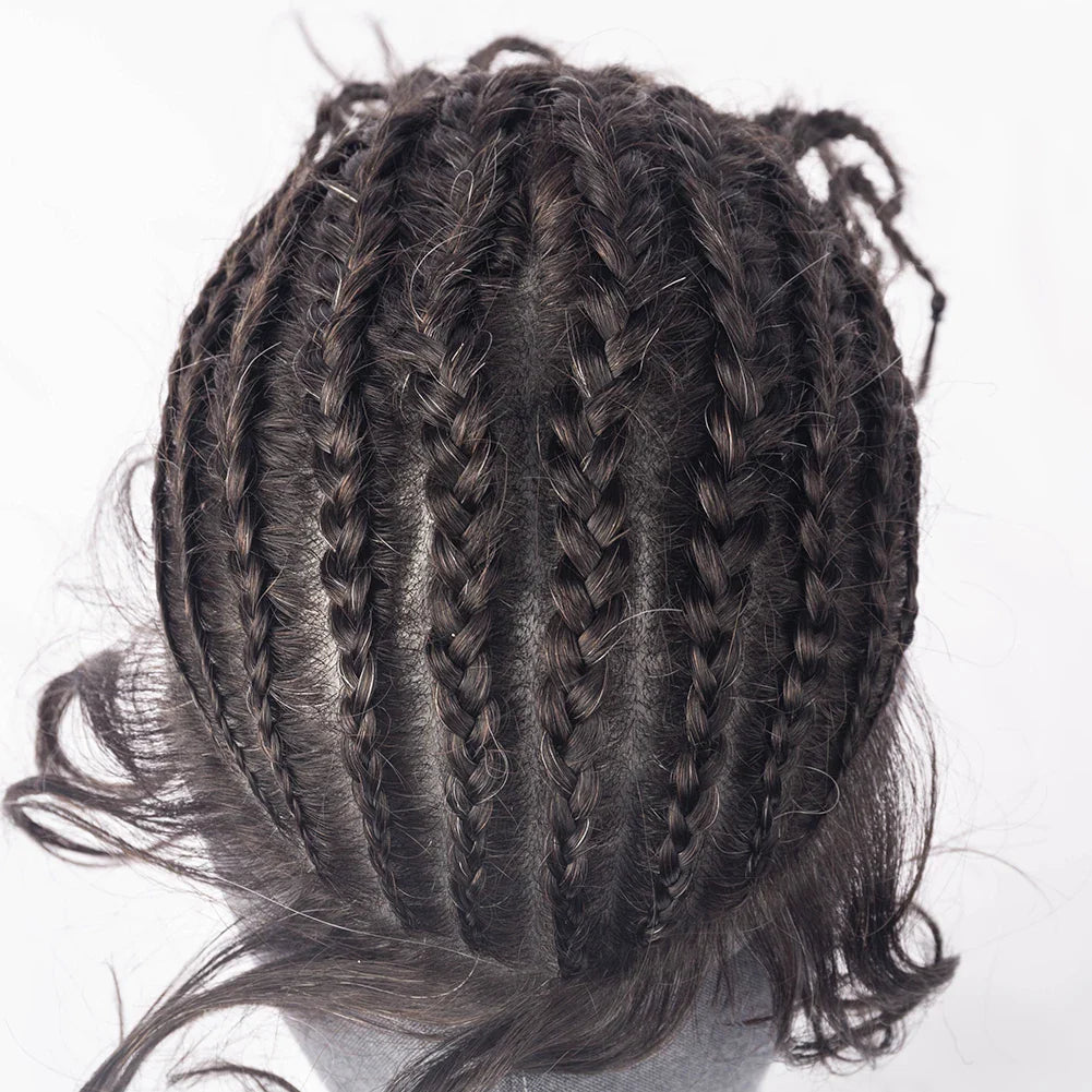 Hot Selling High Quality 100% Brazilian Virgin Human Hair Hairline Afro Cornrow Braids Toupee for Black Men