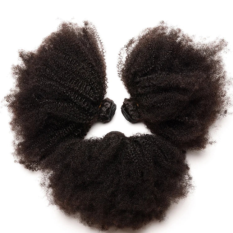 100% Human Hair Weft Extension 4B4C Afro Kinky Curly Human Hair Bundles Natural Black Color