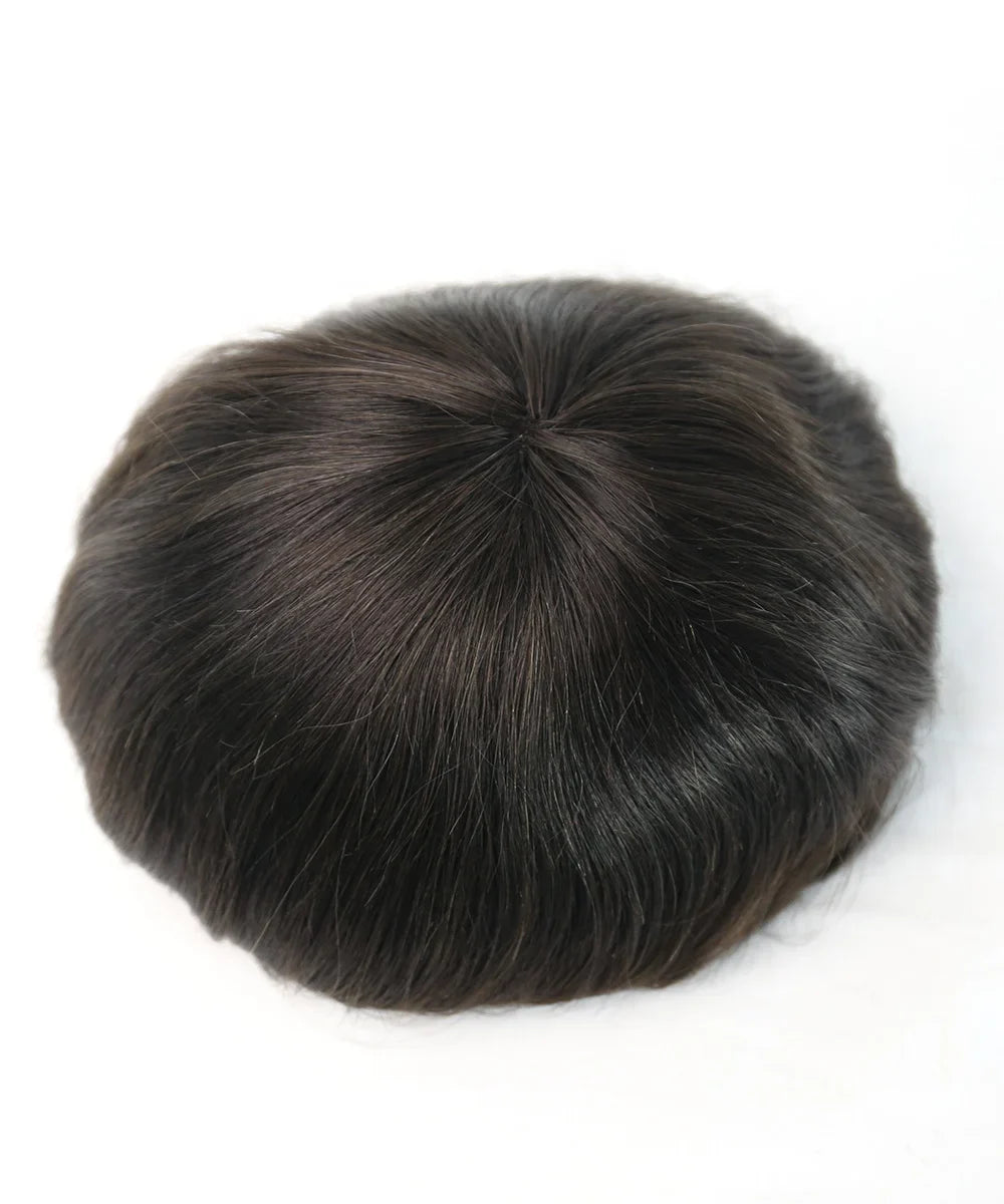 Men's Toupee 100% India Human Hair Fine Mono with NPU Perimeter Natural Hairline Hair Replacement