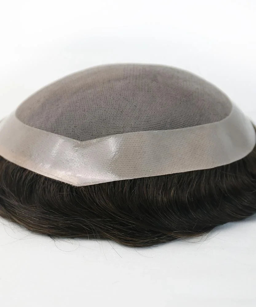 Replacement System Men Hair Wig Natural Wave #3 Color Brown Human Hair Swiss Mono Lace 6x8 Toupee for Man With NPU