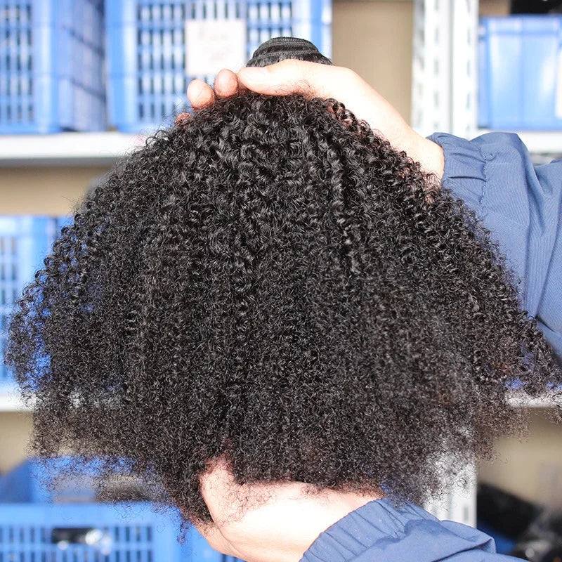 Cheap Human Hair Bundles Brazilian Afro Kinky Curly Natural Color 10-30 Inch Virgin Hair 100% 4B4C Kinky Curly Human Hair Weave