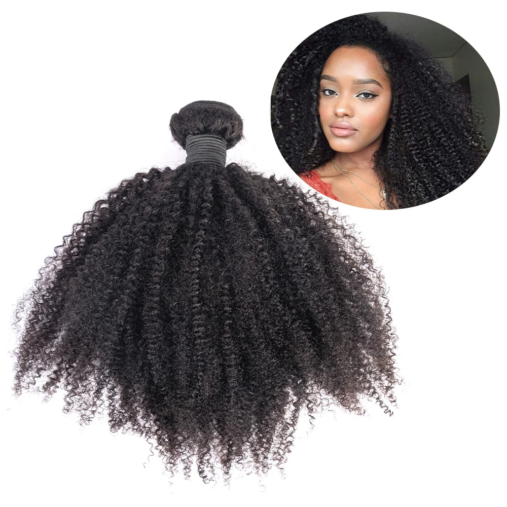 100% Human Hair Weft Extension 4B4C Afro Kinky Curly Human Hair Bundles Natural Black Color