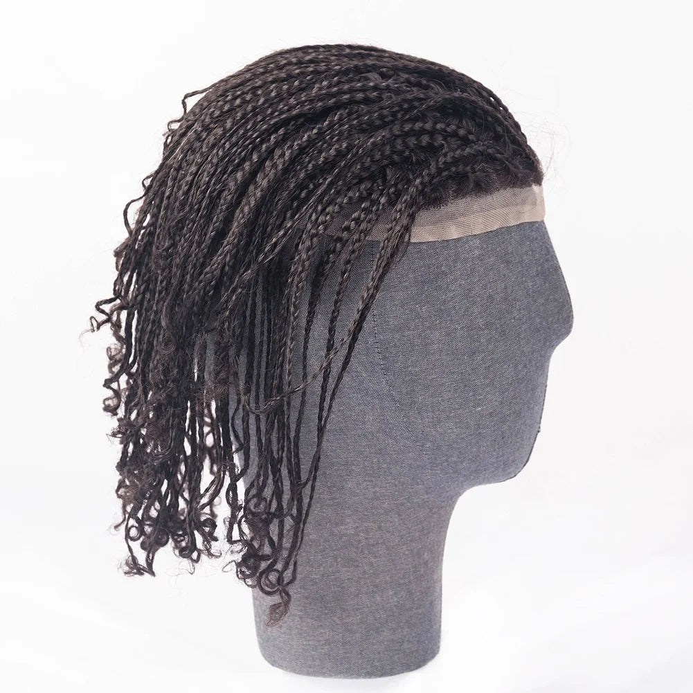 Wholesale Price Jet Black 100% Brazilian Hair Full Lace 8X10 Toupee Box Braids for Black Men Afro Twist Toupee