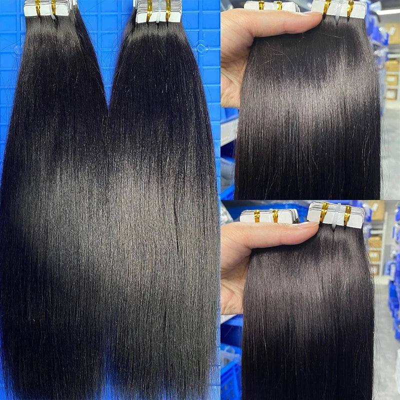 Light Yaki Straight Tape in Human Hair Extensions Black Women Brazilian Tape in Coarse Yaki Microlink Microloop Hair Extensions