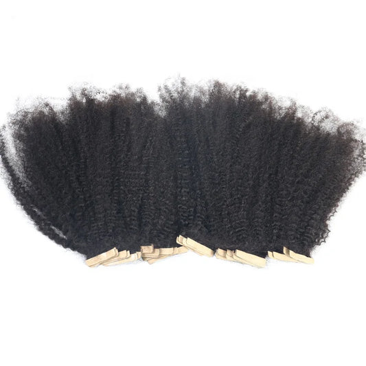 Invisible Tape in Human Hair Extensions 4b4c Afro Kinky Curly 10-30 Inches Seamless PU Skin Weft Adhesive Tape in