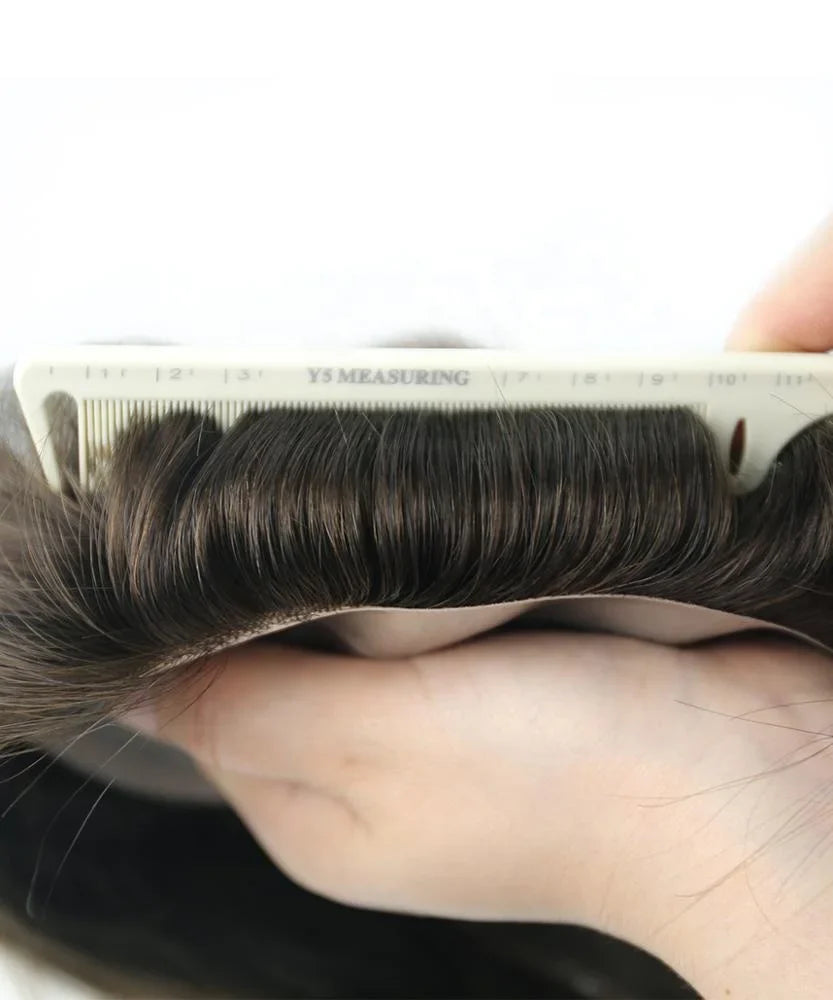 Replacement System Men Hair Wig Natural Wave #3 Color Brown Human Hair Swiss Mono Lace 6x8 Toupee for Man With NPU