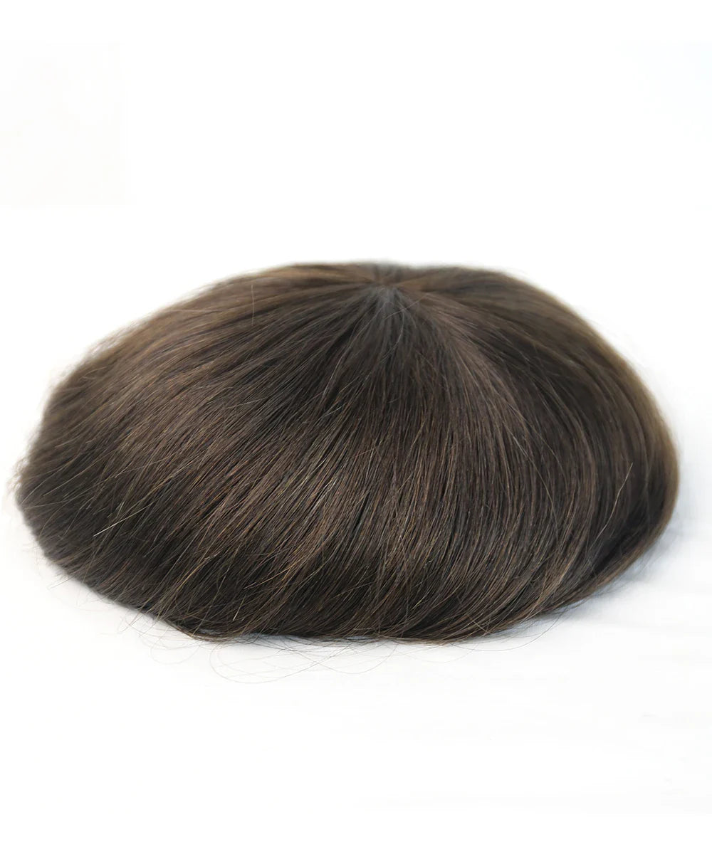 Replacement System Men Hair Wig Natural Wave #3 Color Brown Human Hair Swiss Mono Lace 6x8 Toupee for Man With NPU
