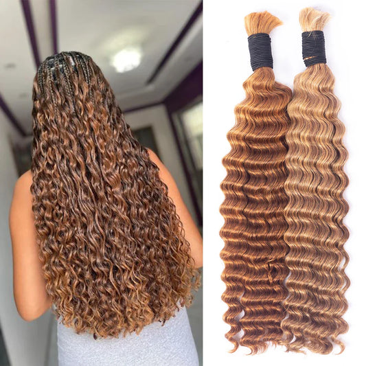 Deep Wave Human Bulk Extensions  No Weft Bulk 100% Unprocessed Indian Curly Remy Bulk Human Hair for Braiding