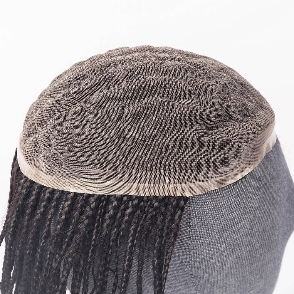 Wholesale Price Jet Black 100% Brazilian Hair Full Lace 8X10 Toupee Box Braids for Black Men Afro Twist Toupee