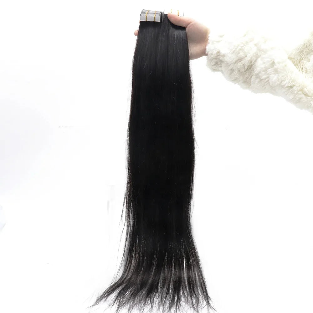 Yaki Straight  Tape in Human Hair Extensions 40Pcs Brazilian Yaki Straight Tape Ins for Black Women 10-30 Inch