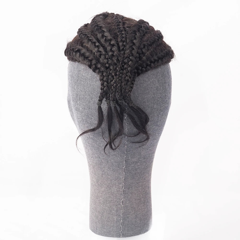 High Quality 1000% Human Virgin Hair Toupee for Afro Black Men Full Lace Afro Cornrow Braids Toupee