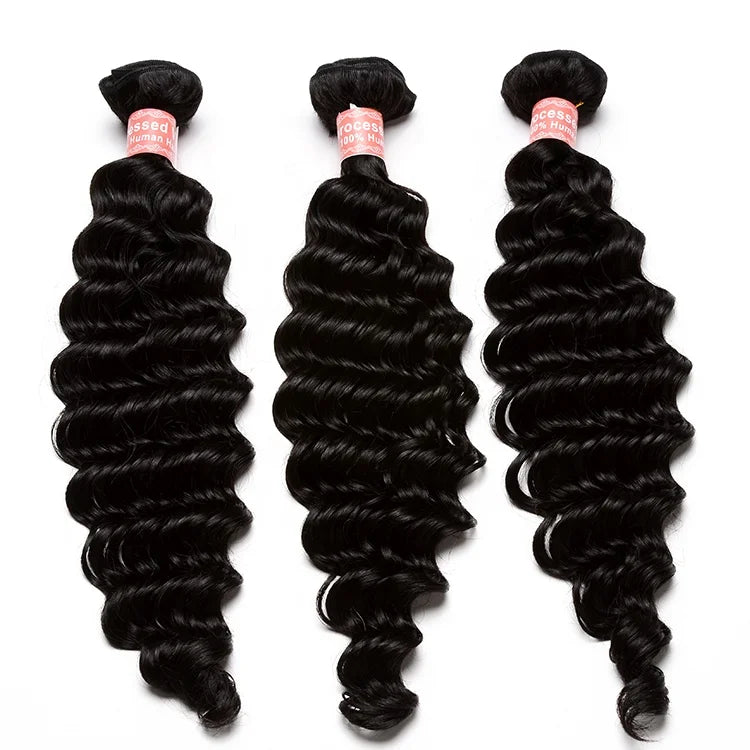 Wholesale Customized Color 10-30 Inch Yaki Straight  Deep Wavy Bundles 100% Human Hair Weft