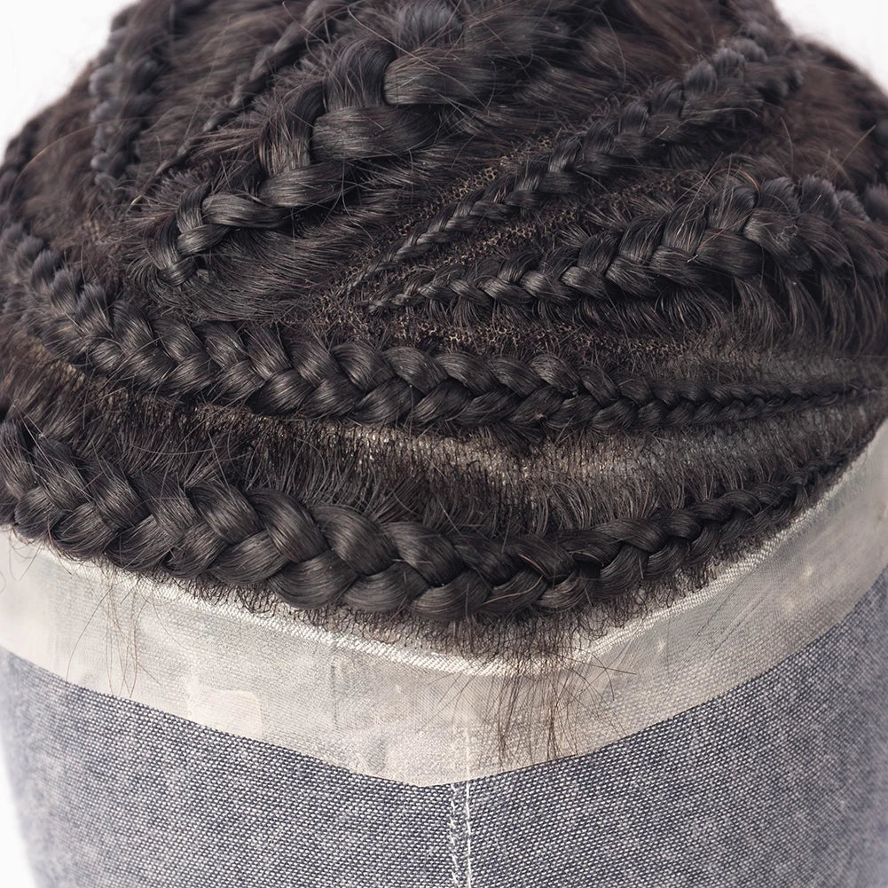 High Quality 1000% Human Virgin Hair Toupee for Afro Black Men Full Lace Afro Cornrow Braids Toupee