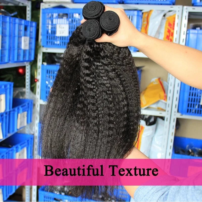 Double Drawn Yaki Straight Hair Extension Brazilian Virgin Hair Natural Color Kinky Straight Hair Bundles