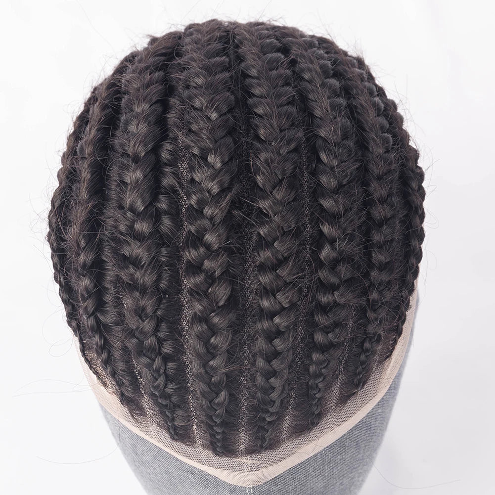 High Quality Wholesale Price 100% Human Virgin Hair Toupee for Afro Black Men Full Lace Afro Cornrow Braids Toupee
