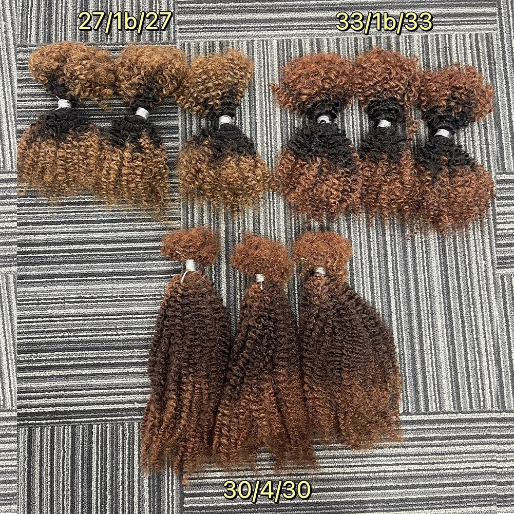 100% Human Hair Afro Kinky Bulk Hair 30/1b/30 Customize Color 12A Cheap Afro Kinky Bulk Human Hair for Braiding