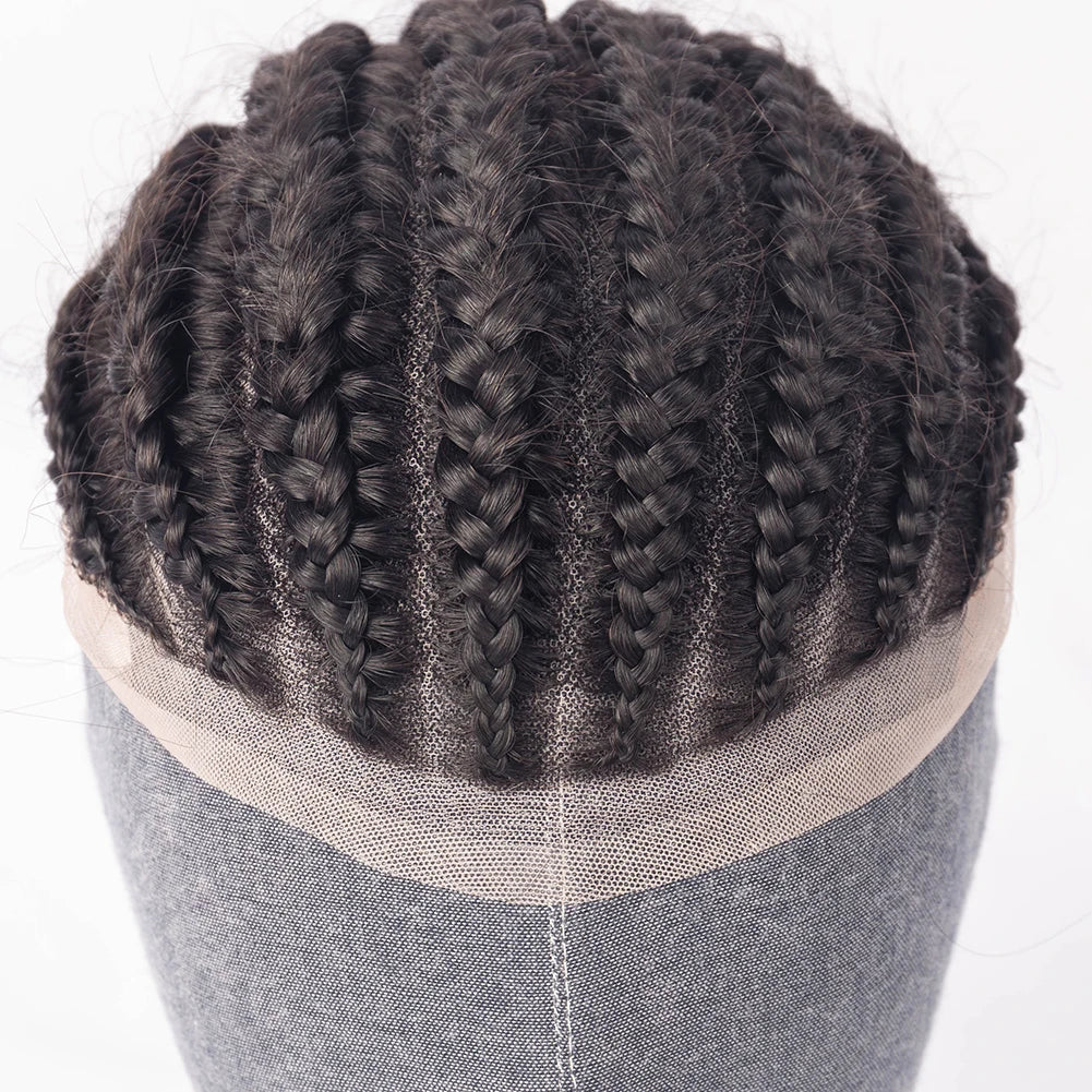 High Quality Wholesale Price 100% Human Virgin Hair Toupee for Afro Black Men Full Lace Afro Cornrow Braids Toupee