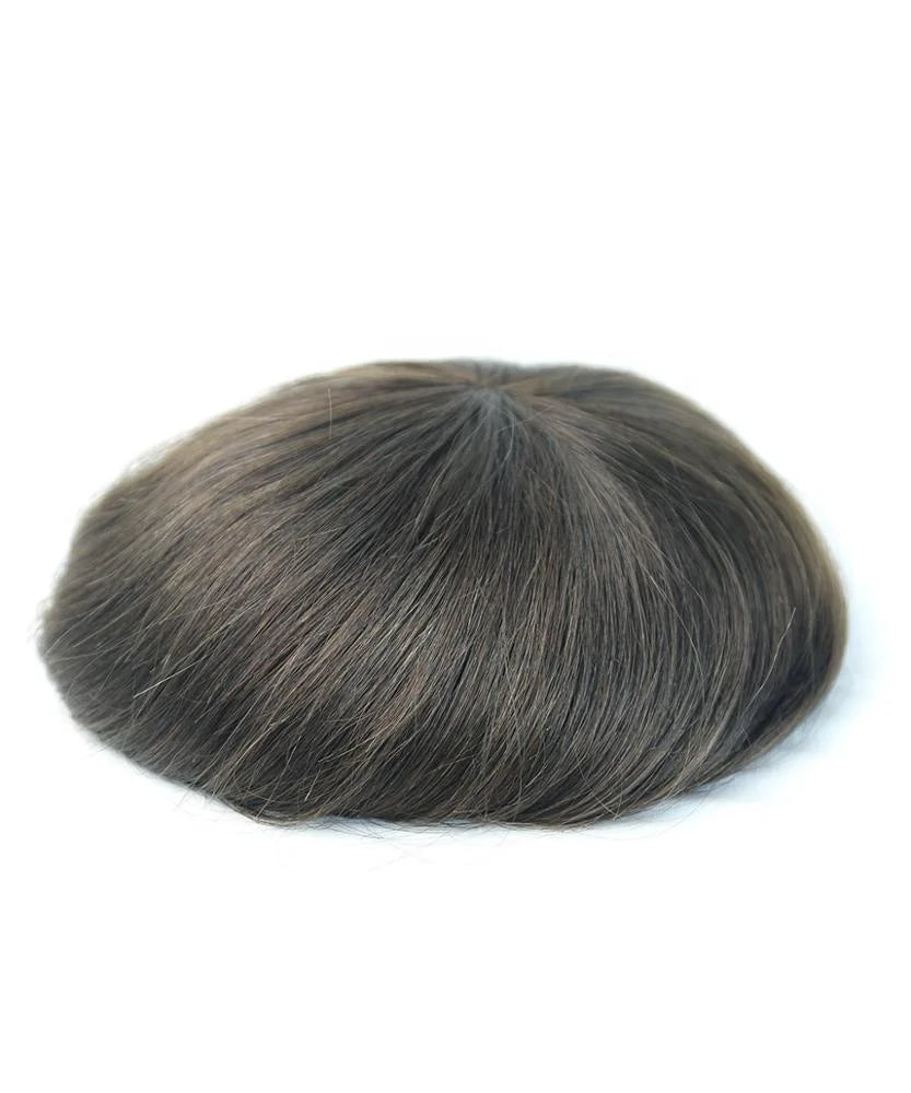 Replacement System Men Hair Wig Natural Wave #3 Color Brown Human Hair Swiss Mono Lace 6x8 Toupee for Man With NPU