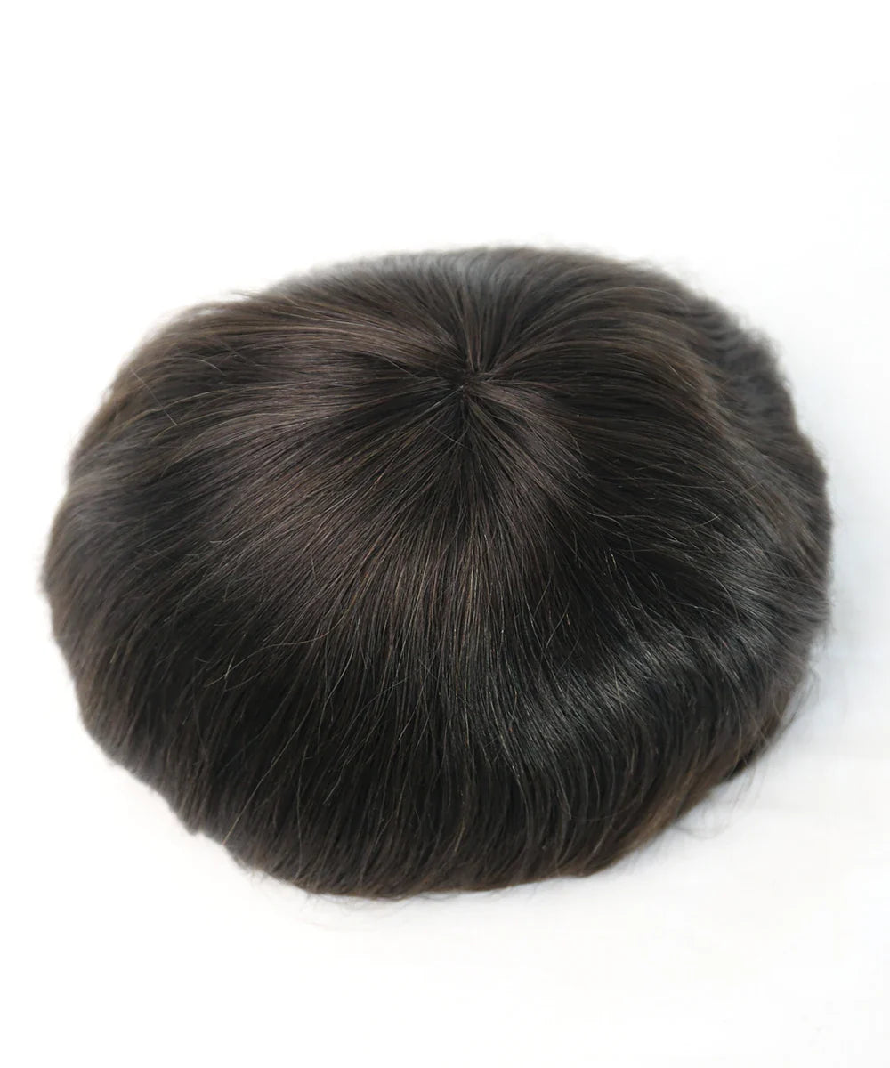 Men's Toupee 100% India Human Hair Fine Mono with NPU Perimeter Natural Hairline Hair Replacement