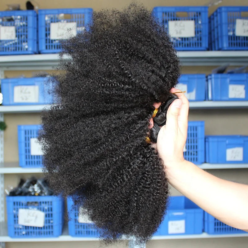 Cheap Human Hair Bundles Brazilian Afro Kinky Curly Natural Color 10-30 Inch Virgin Hair 100% 4B4C Kinky Curly Human Hair Weave