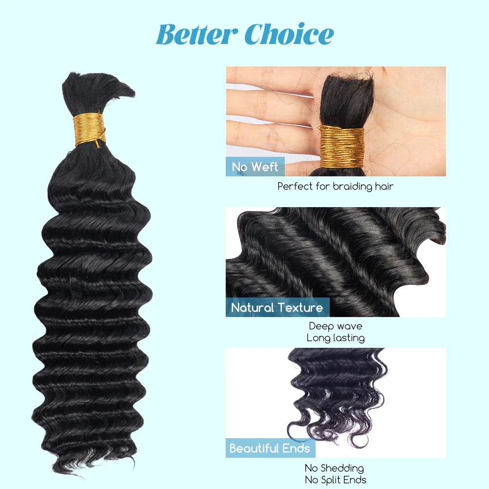 Super Double Drawn Cuticle Aligned High Quality 100% Human Hair Weaving Customized Texture Bulk Human Hair for Braiding