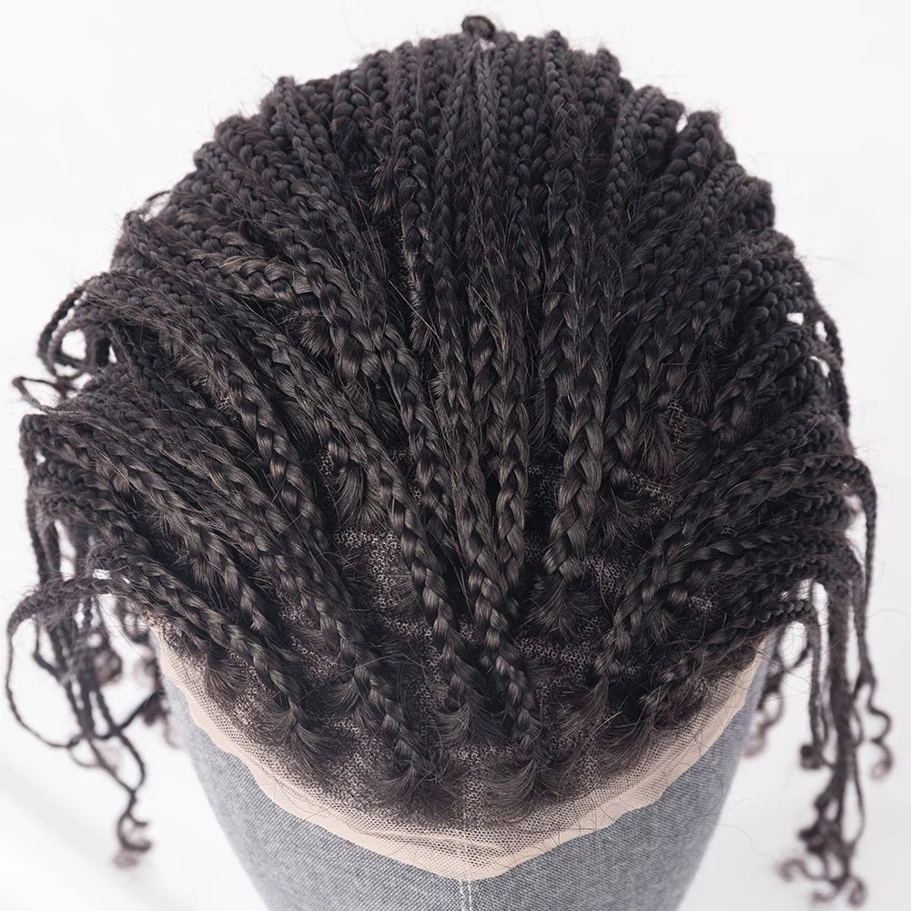 Wholesale Price Jet Black 100% Brazilian Hair Full Lace 8X10 Toupee Box Braids for Black Men Afro Twist Toupee
