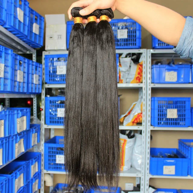 Double Drawn Yaki Straight Hair Extension Brazilian Virgin Hair Natural Color Kinky Straight Hair Bundles