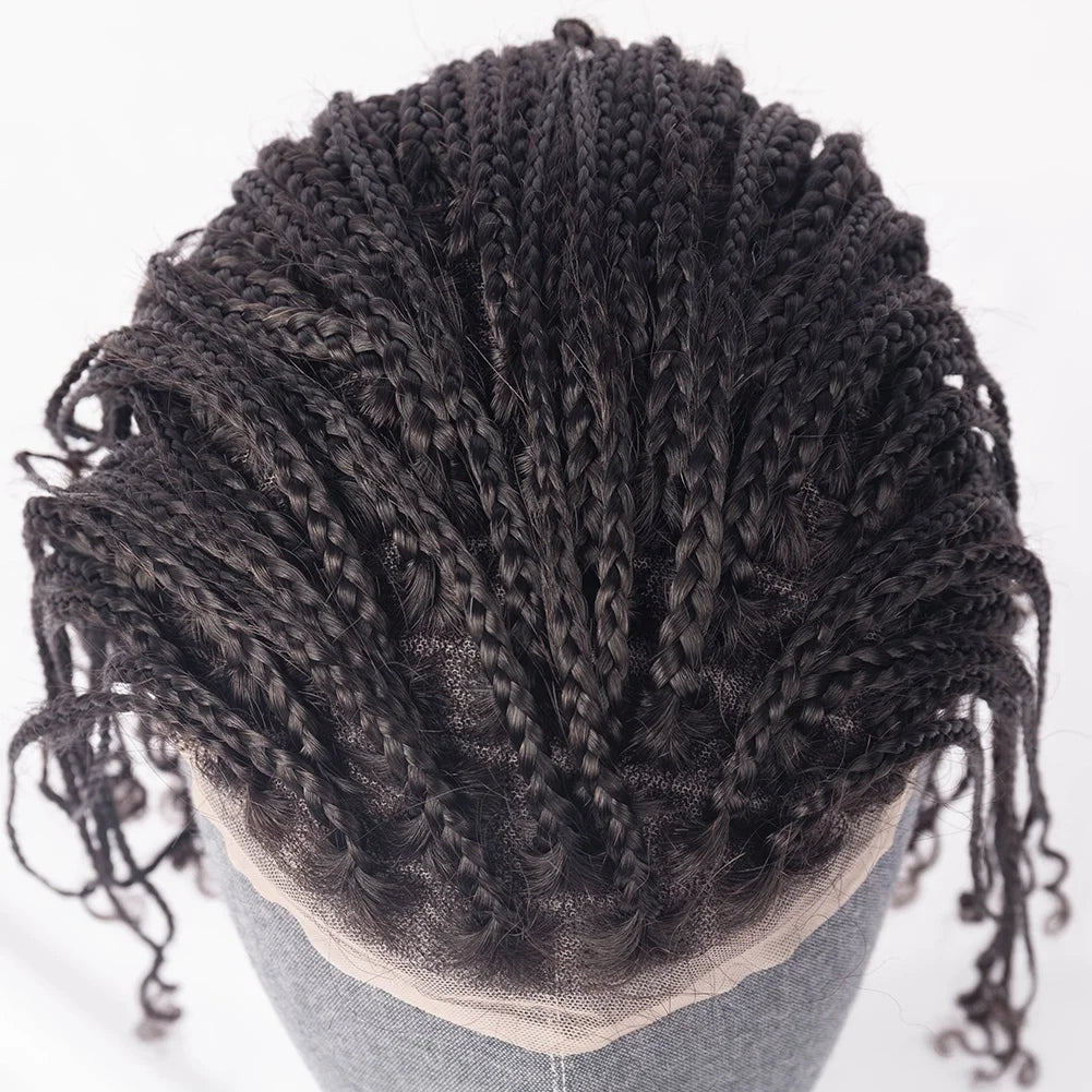 Wholesale Price Jet Black 100% Brazilian Hair Full Lace 8X10 Toupee Box Braids for Black Men Afro Twist Toupee