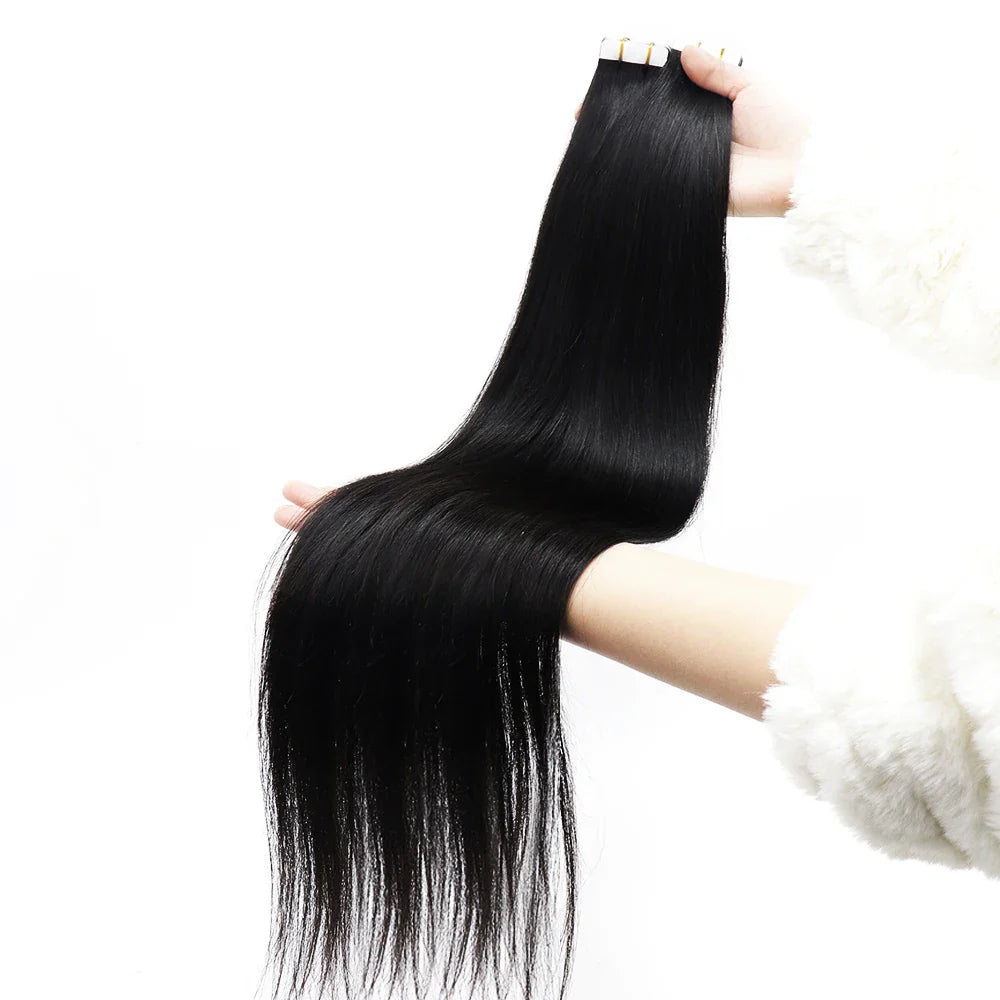 Light Yaki Straight Tape in Human Hair Extensions Black Women Brazilian Tape in Coarse Yaki Microlink Microloop Hair Extensions