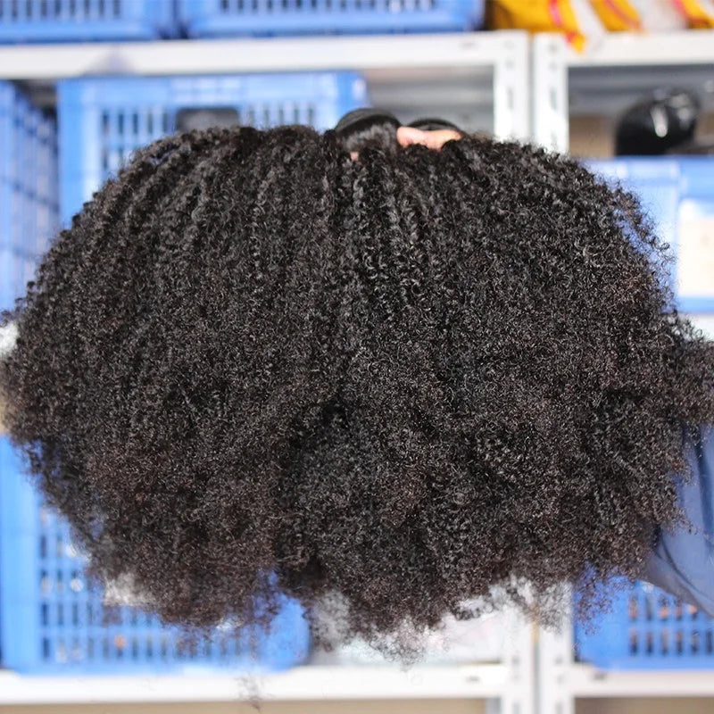 Cheap Human Hair Bundles Brazilian Afro Kinky Curly Natural Color 10-30 Inch Virgin Hair 100% 4B4C Kinky Curly Human Hair Weave