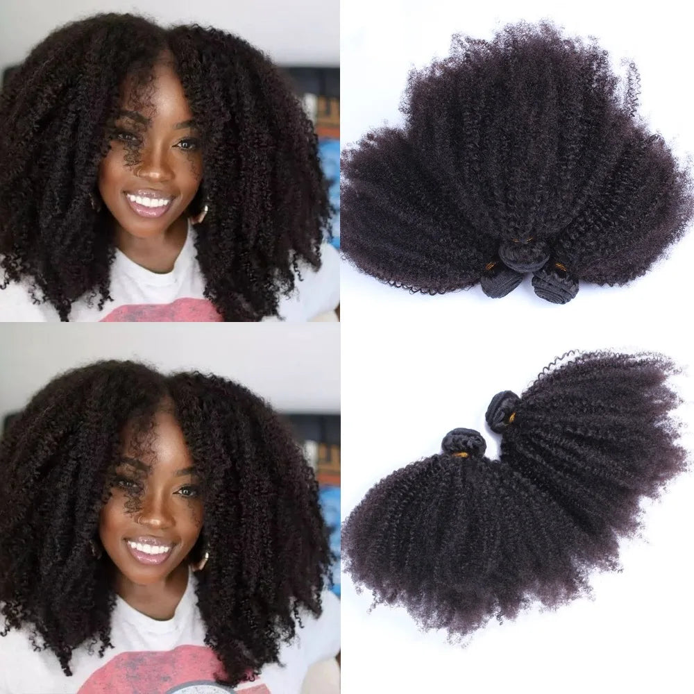 100% Human Hair Weft Extension 4B4C Afro Kinky Curly Human Hair Bundles Natural Black Color