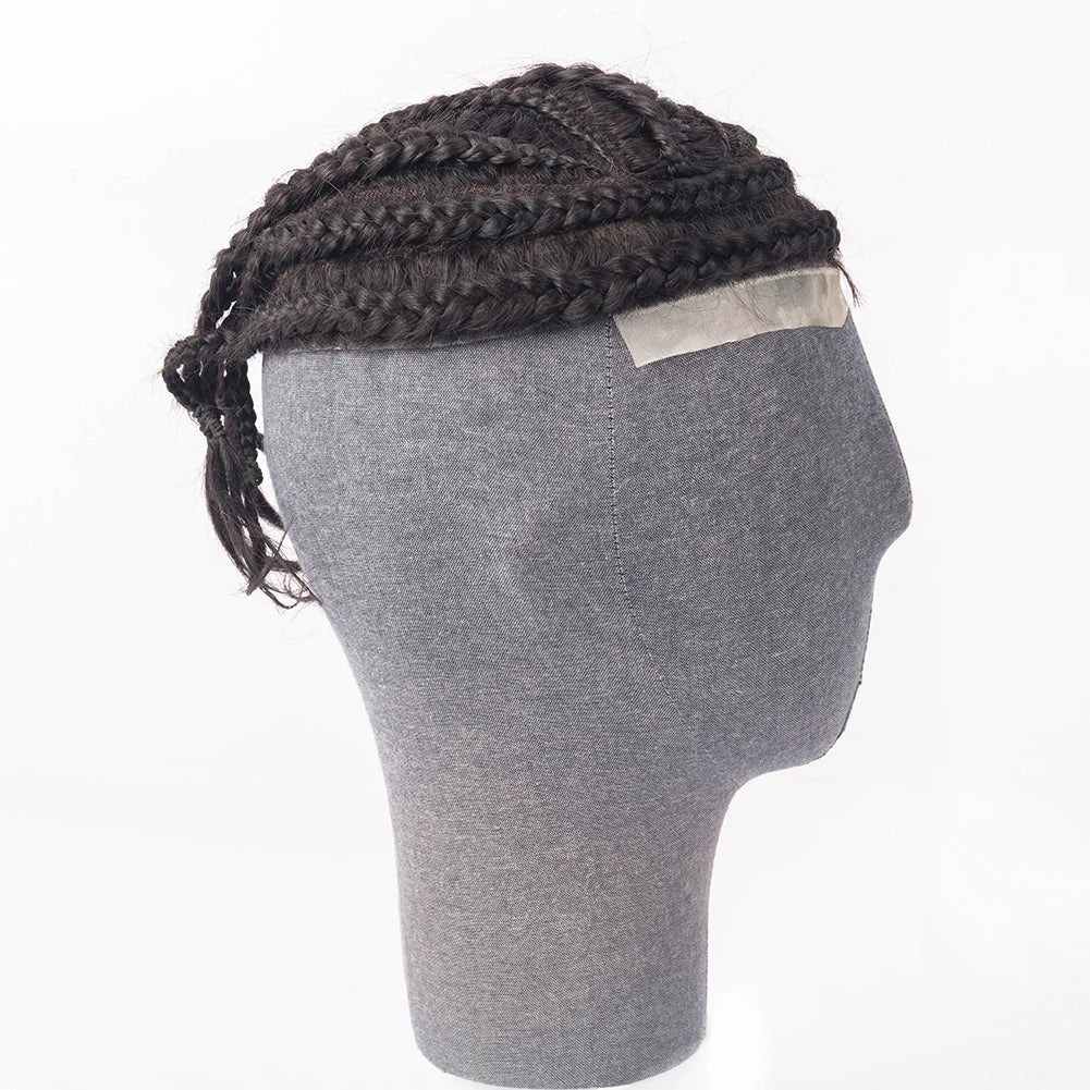 High Quality 1000% Human Virgin Hair Toupee for Afro Black Men Full Lace Afro Cornrow Braids Toupee