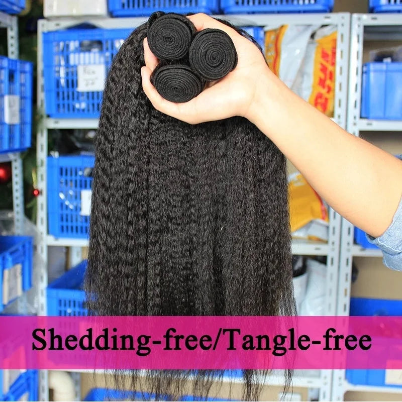 Double Drawn Yaki Straight Hair Extension Brazilian Virgin Hair Natural Color Kinky Straight Hair Bundles