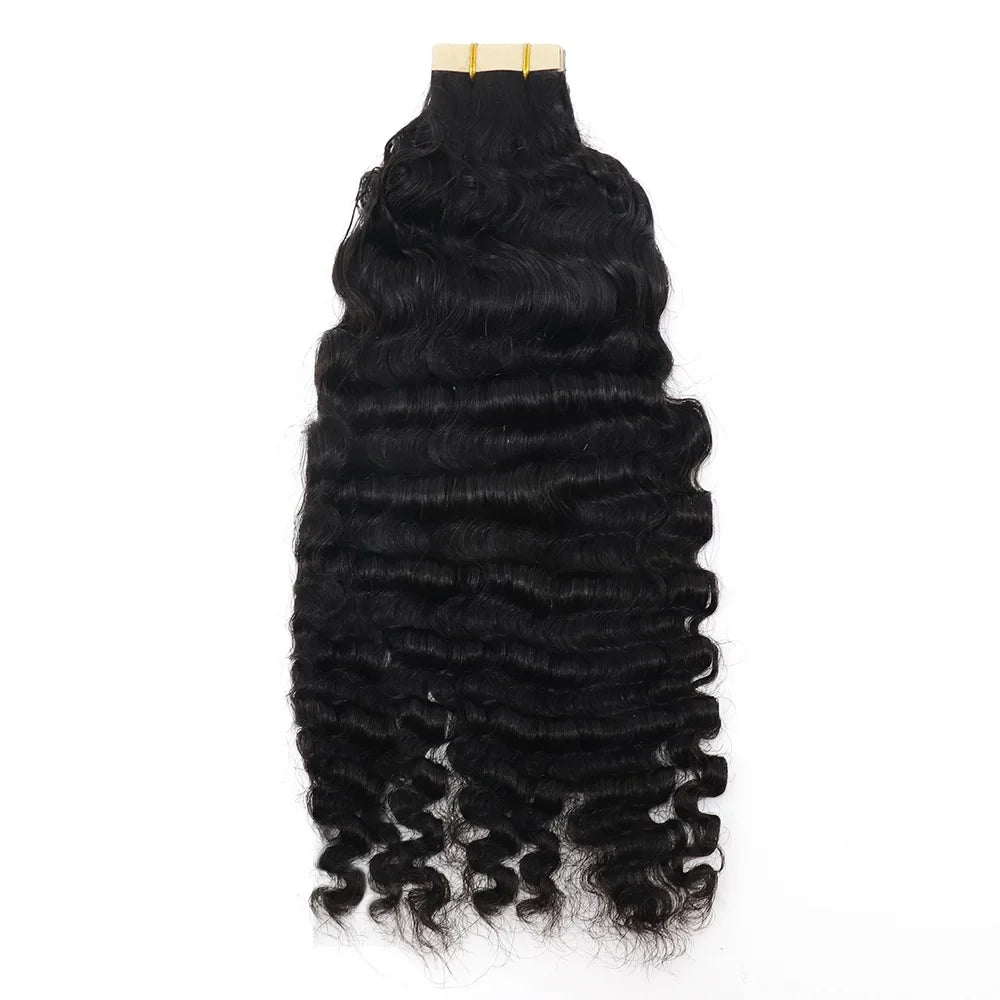 3B 3C Mongolian Afro Kinky Curly Tape in Human Hair Extensions for Black Women Tape Ins Natural Black Virgin Hair