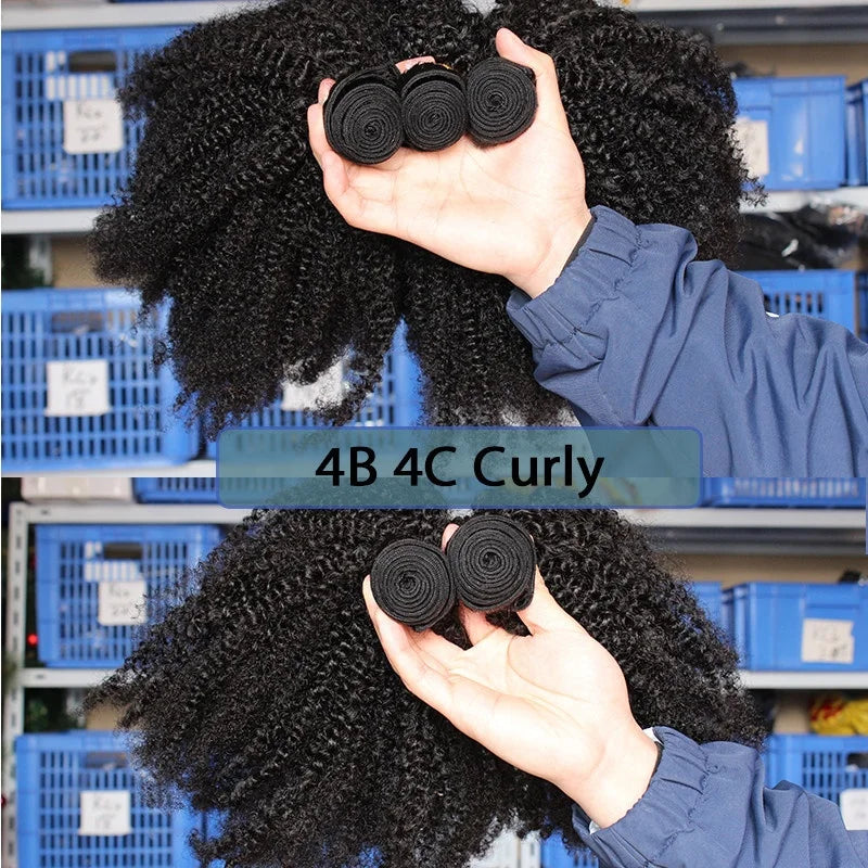 Cheap Human Hair Bundles Brazilian Afro Kinky Curly Natural Color 10-30 Inch Virgin Hair 100% 4B4C Kinky Curly Human Hair Weave