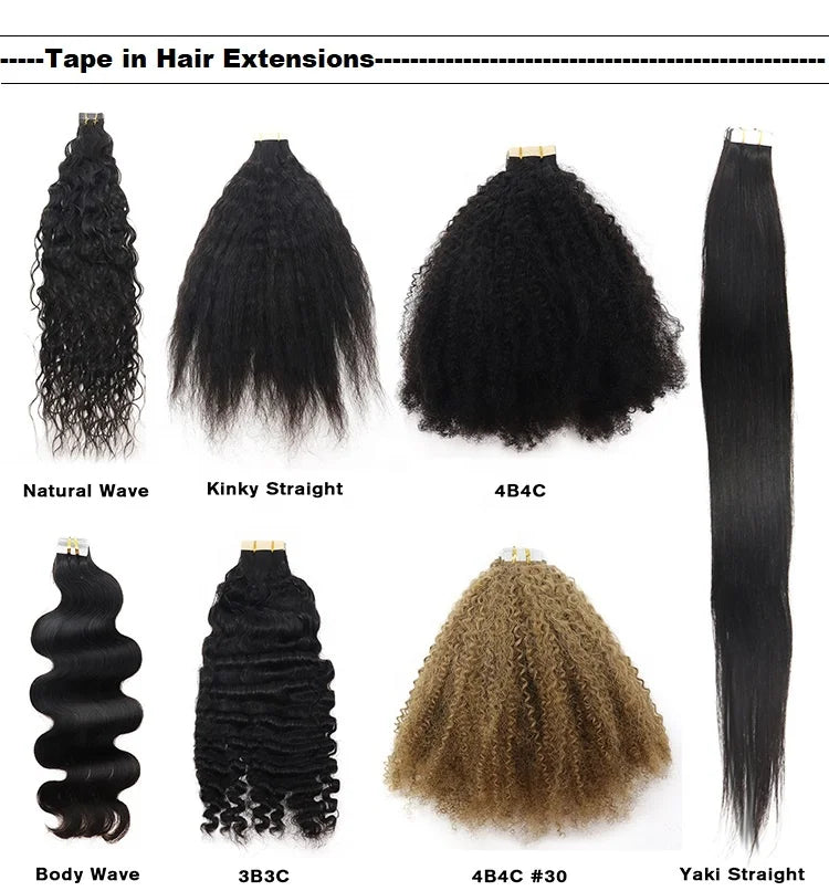 4B4C Afro Kinky Curly Coily Tape in Human Hair Extensions Black Women Mongolian Virgin Hair Tape Ins Microlink Hair