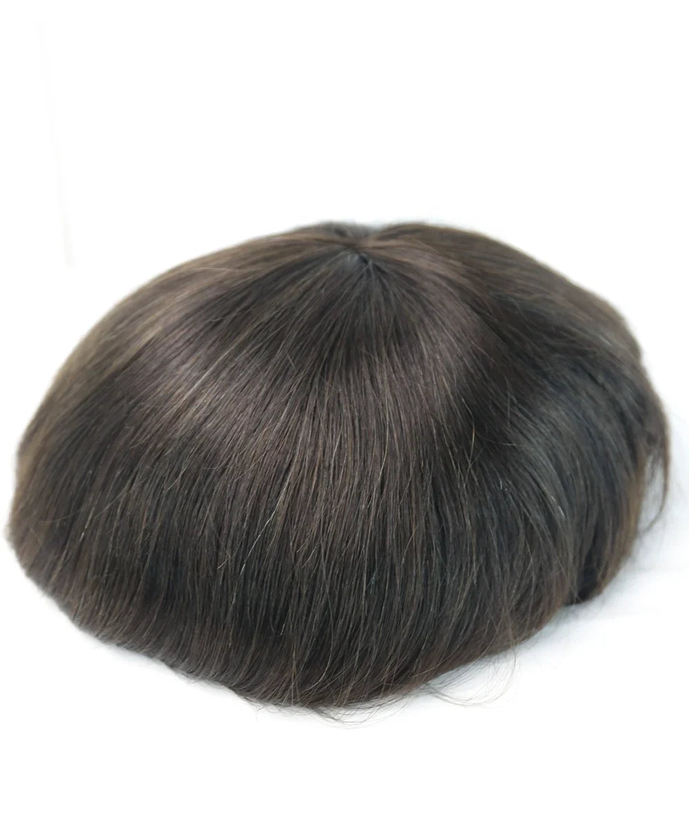 Men's Toupee 100% India Human Hair Fine Mono with NPU Perimeter Natural Hairline Hair Replacement