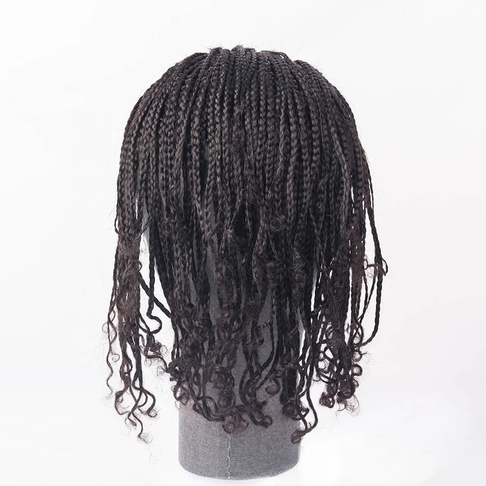 Wholesale Price Jet Black 100% Brazilian Hair Full Lace 8X10 Toupee Box Braids for Black Men Afro Twist Toupee