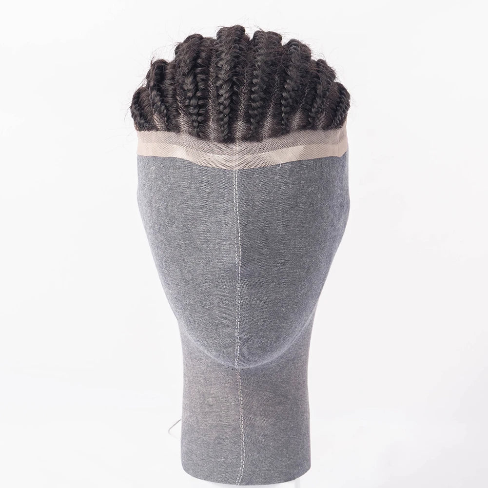 High Quality Wholesale Price 100% Human Virgin Hair Toupee for Afro Black Men Full Lace Afro Cornrow Braids Toupee
